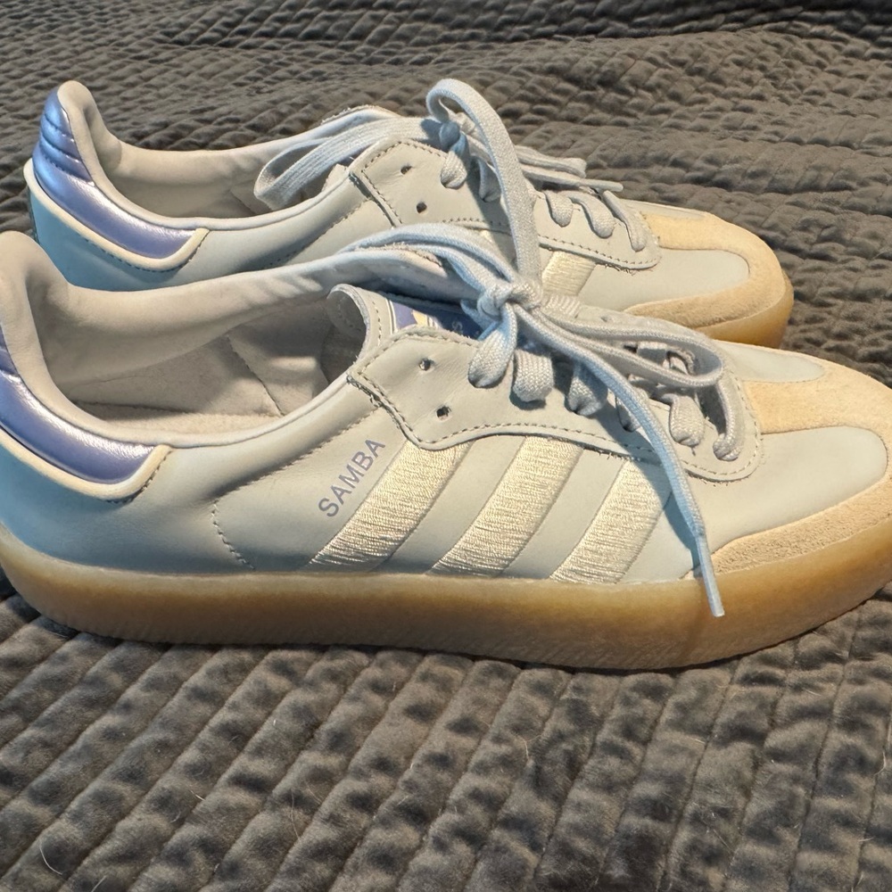 adidas Samba Sneakers in Light Blue with Gum Sole